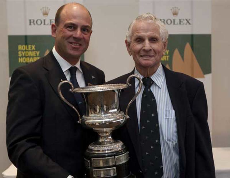 Syd Fischer, CYCA Ocean Racer of the Year 2007/08 accepting the trophy from Commodore Matt Allen